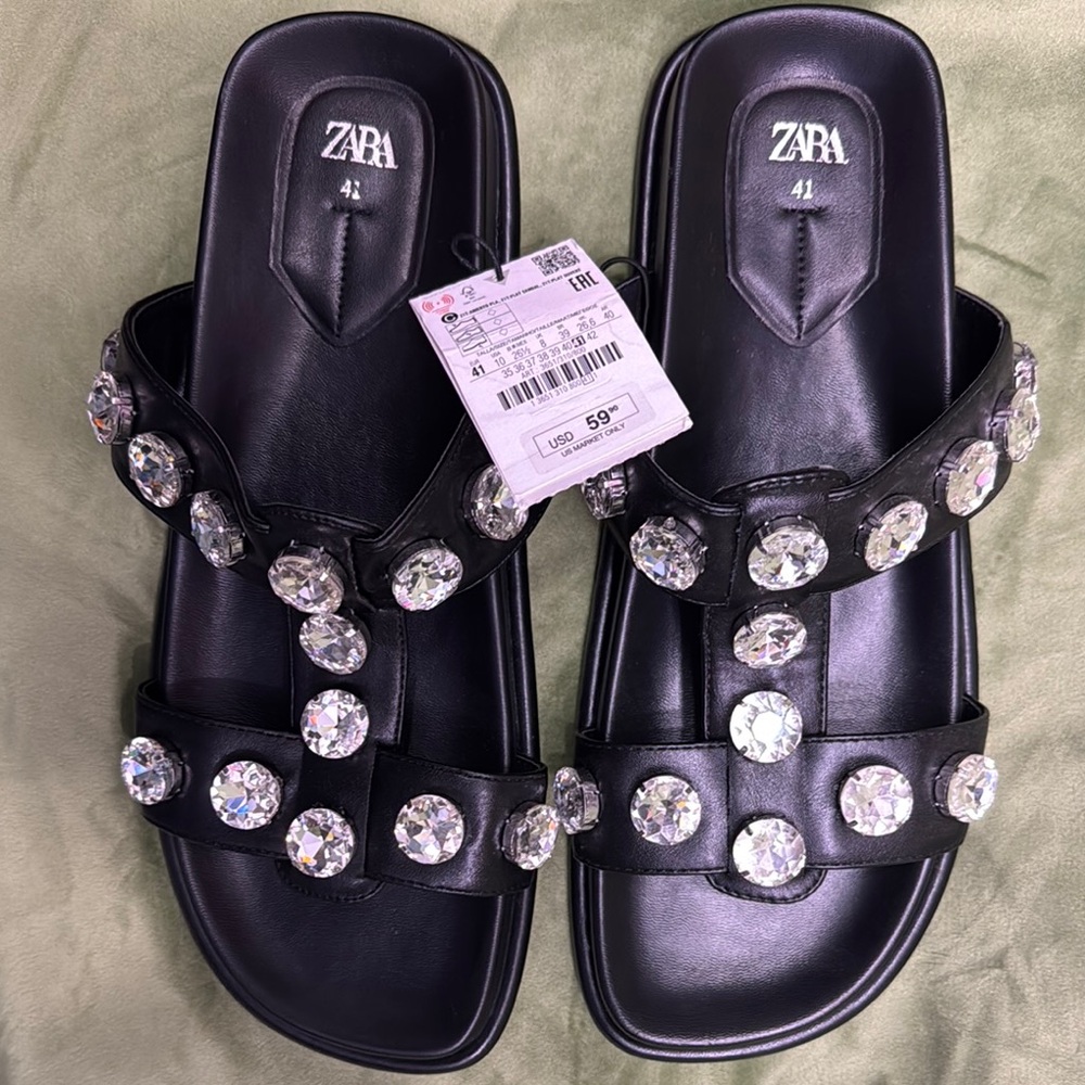 Zara Black Crystal Embellished Sandals - Picture 3 of 7